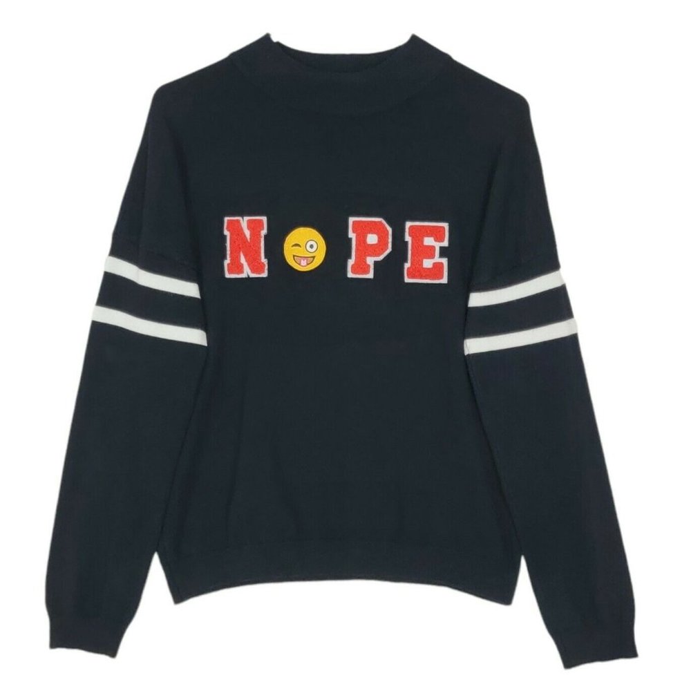 Ultra Flirt Knit Sweater Long Sleeve NOPE Funny Emoji Black